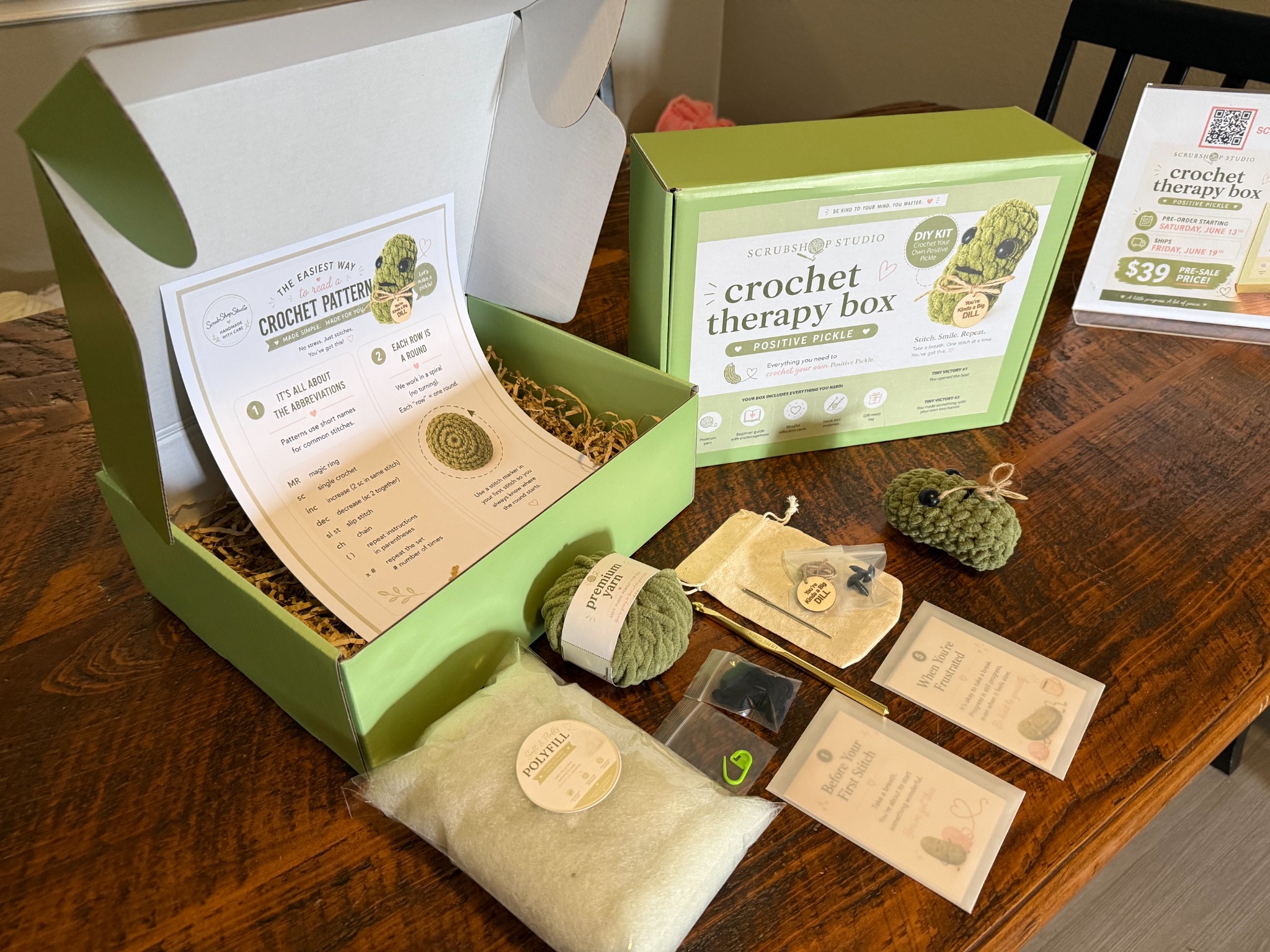 ScrubShopStudio crochet kit and packaging
